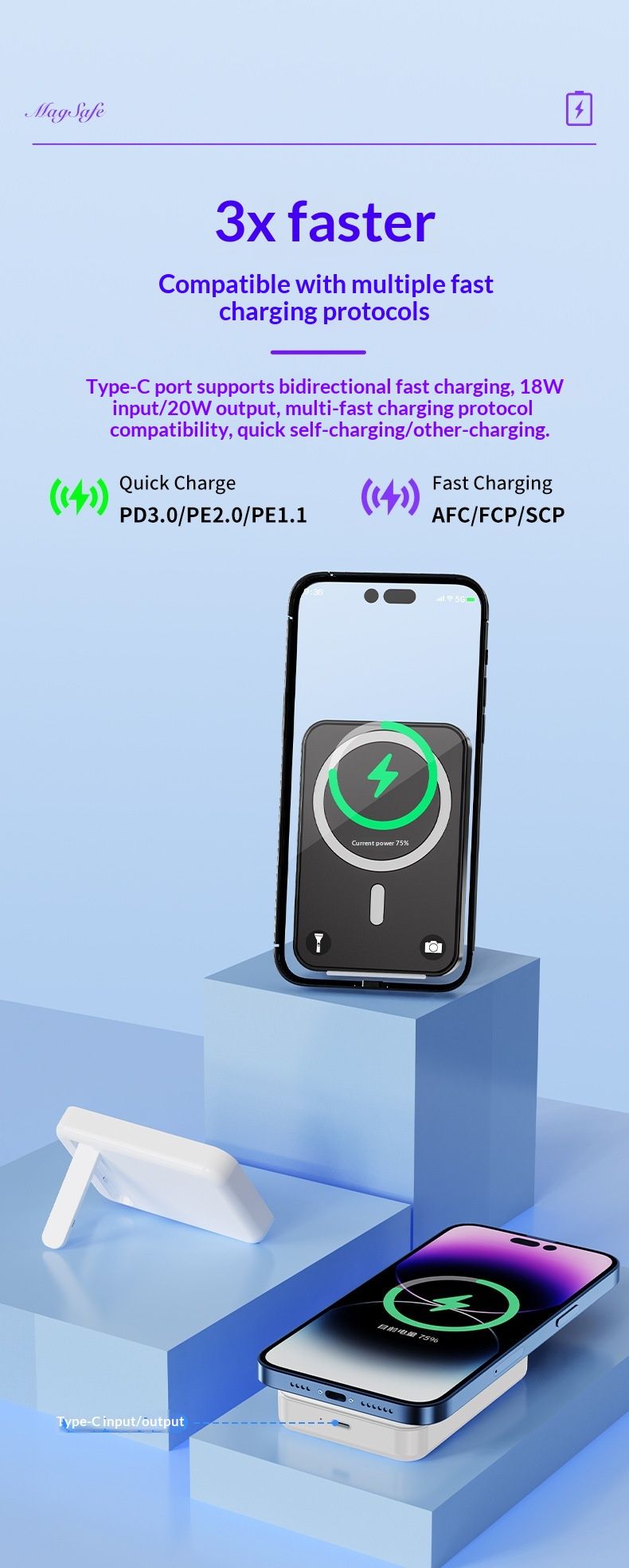 Sınır Ötesi Manyetik Kablosuz Şarj Cihazı Standlı 10000mAh Hızlı Şarj Güç Bankası Hediye Toptan_voghion.com