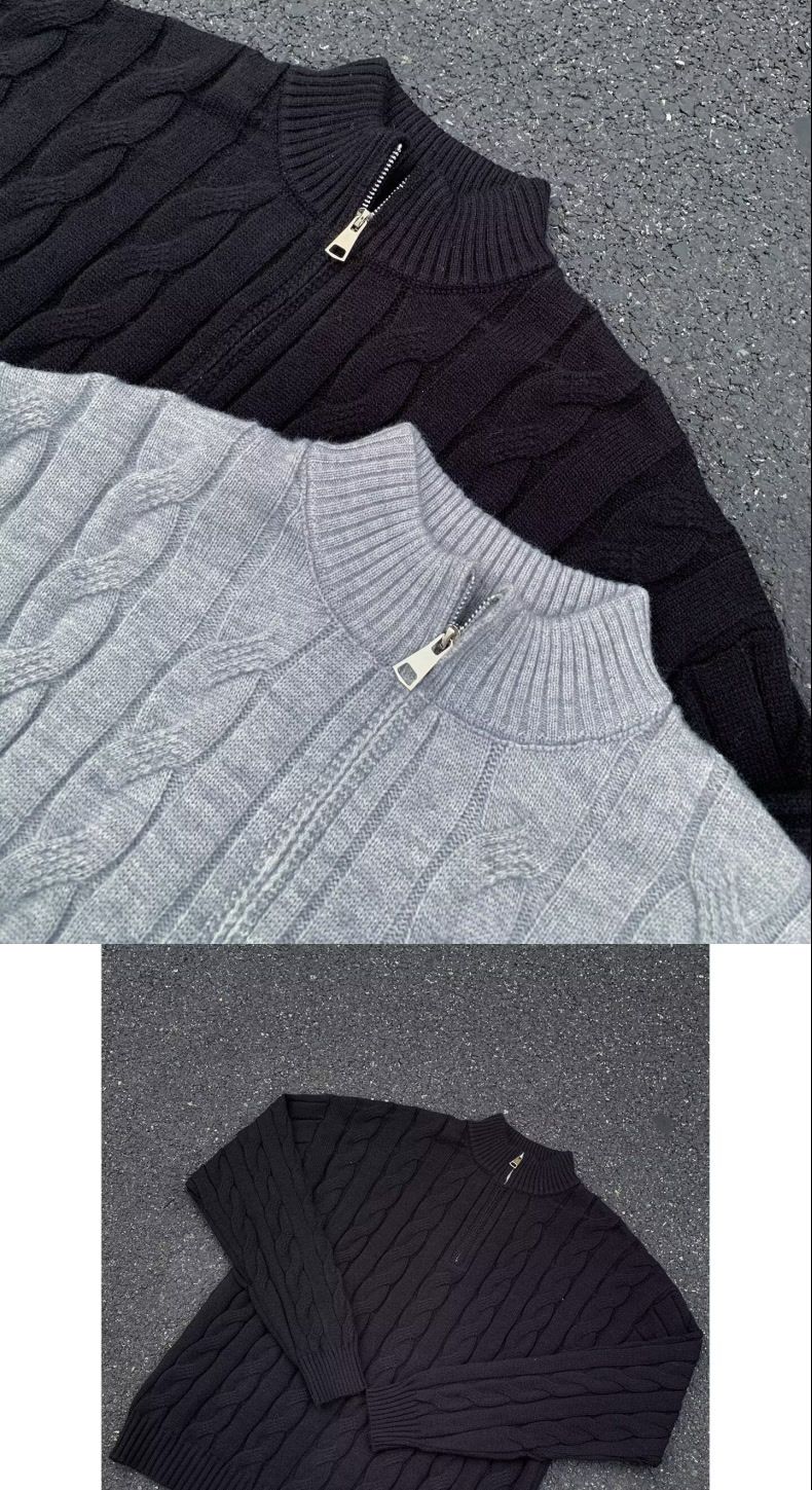 Winter Cable-Knit Turtleneck Sweater For Men | Classic Twist Stitch Pullover | Slim-Fit Wool-Blend Thermal Top In Grey/Black/Beige_voghion.com