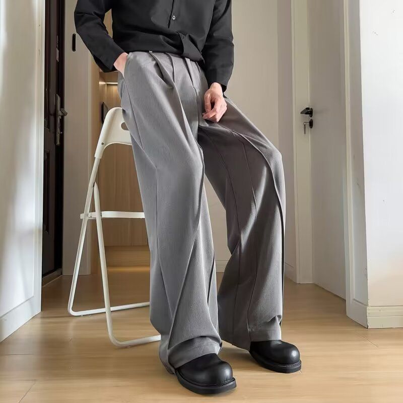 Pantalones de traje de otoño / invierno para hombres, pantalones rectos drapeados relajados de alta calidad para hombres, pantalones cómodos y casuales de pierna ancha._voghion.com