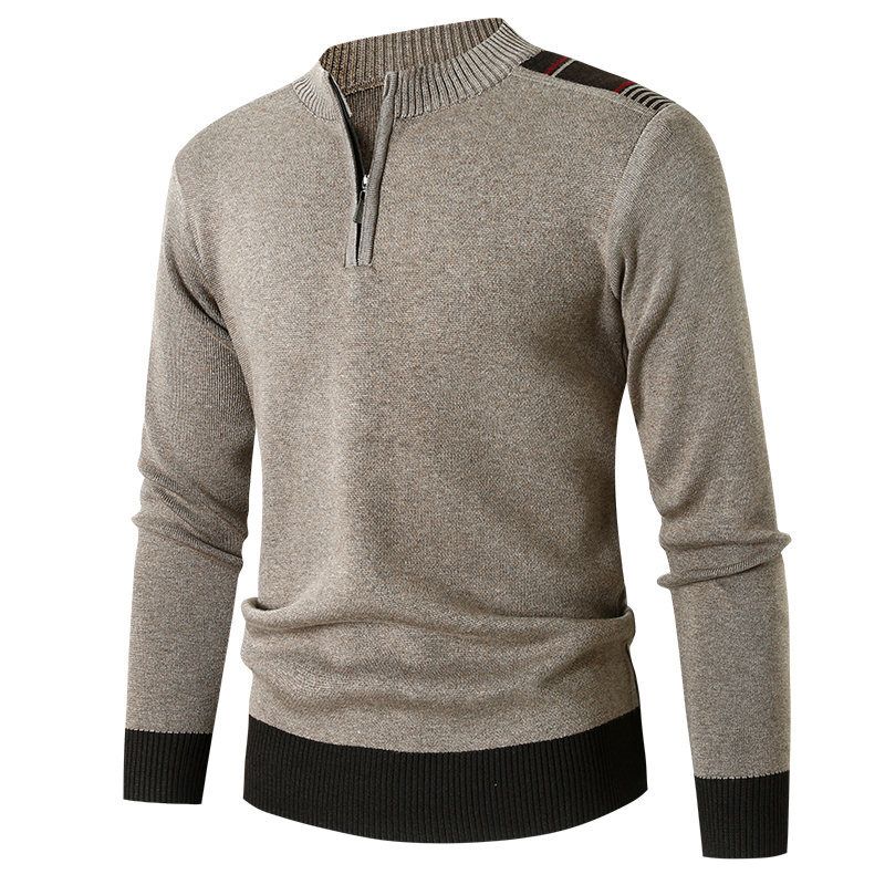 Pull tricoté à col montant et demi-fermeture éclair pour homme, haut décontracté, tendance, chaud, nouvelle collection automne et hiver 2023_voghion.com