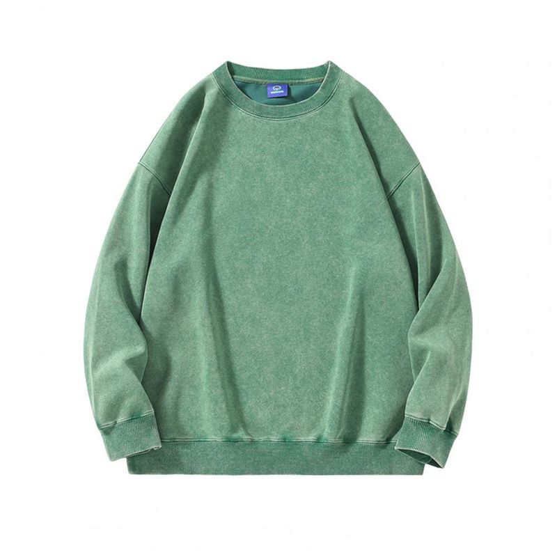 Unisex-Baumwolloberteil, lockerer Pullover, Used-Design, Rundhalsausschnitt mit elastischen Bündchen und Saum, Sweatshirt für Urlaub, Arbeit und Sport_voghion.com