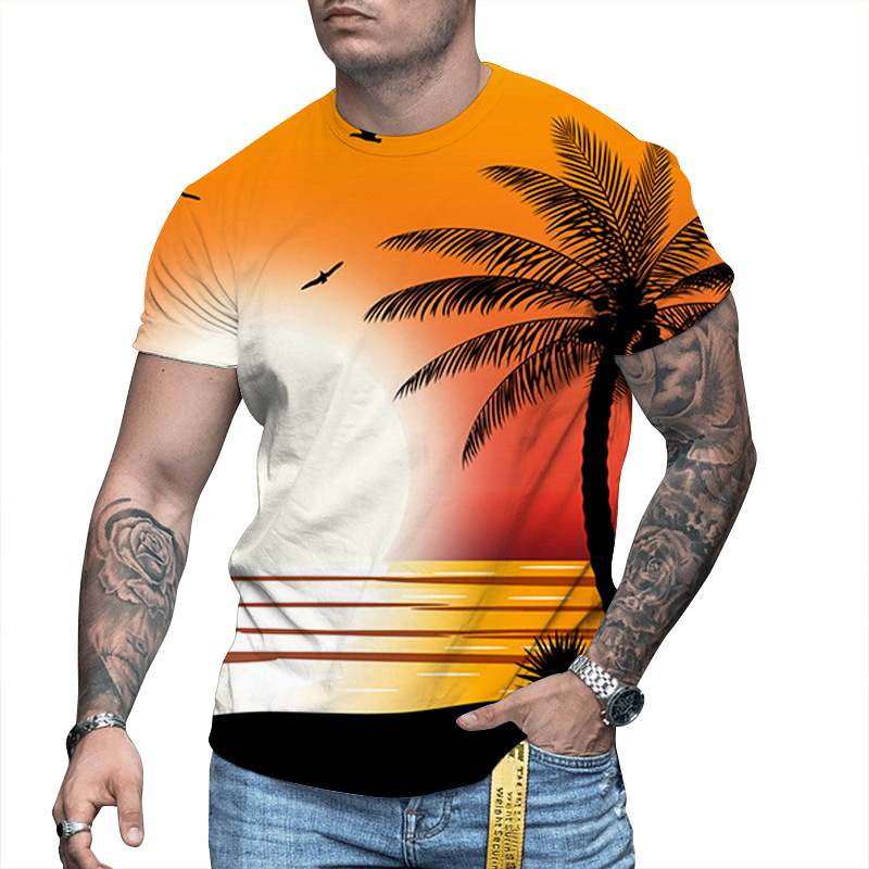 Man's clothing Men's digital printed casual sports short sleeve T-shirt men's top_voghion.com