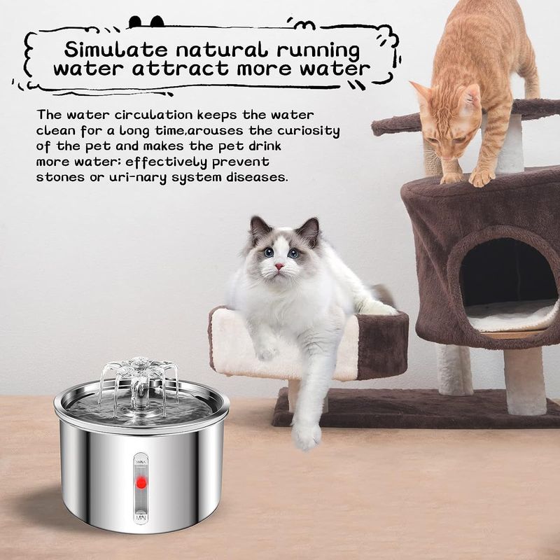 Pet stainless steel visual window, cat automatic dispenser, small flower fountain, intelligent water feeding supplies_voghion.com
