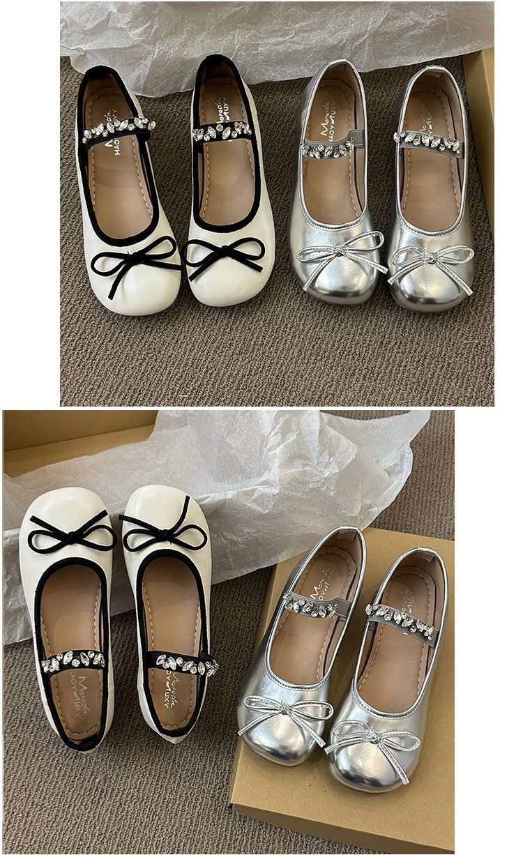 Women's Round Head Cowhide Women's Casual Single Shoes Flat Shoes Low Heel Single Shoes Rhinestone Princess Shoes Evening Shoes_voghion.com