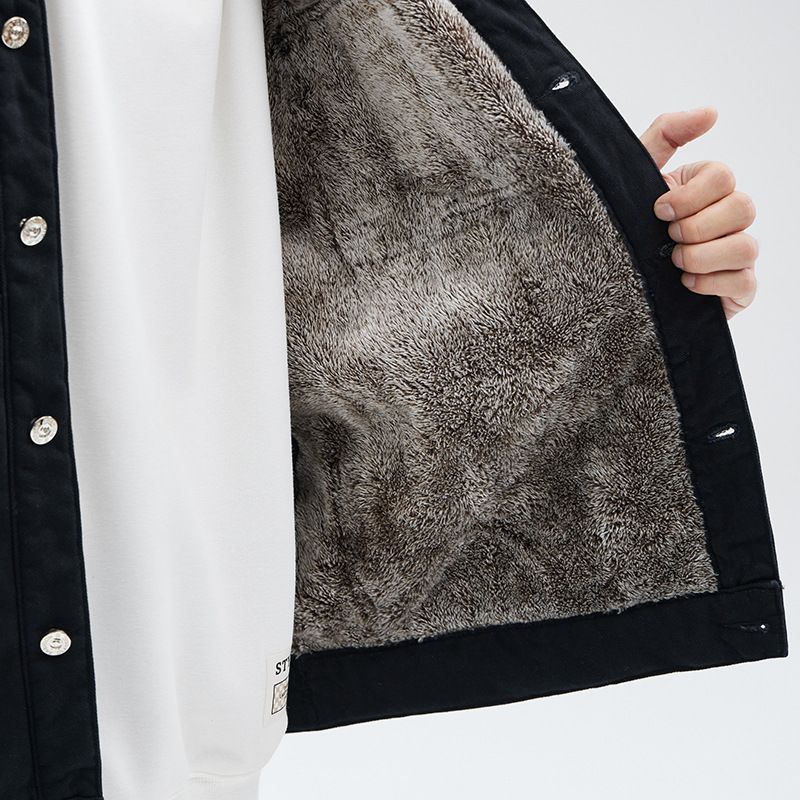 Vânzări directe din fabrică de iarnă catifea îngroșată jachetă din denim pentru bărbați, bumbac pur, brand la modă, zăpadă vulpe catifea industrie grea, jachetă de dimensiuni mari pentru bărbați_voghion.com