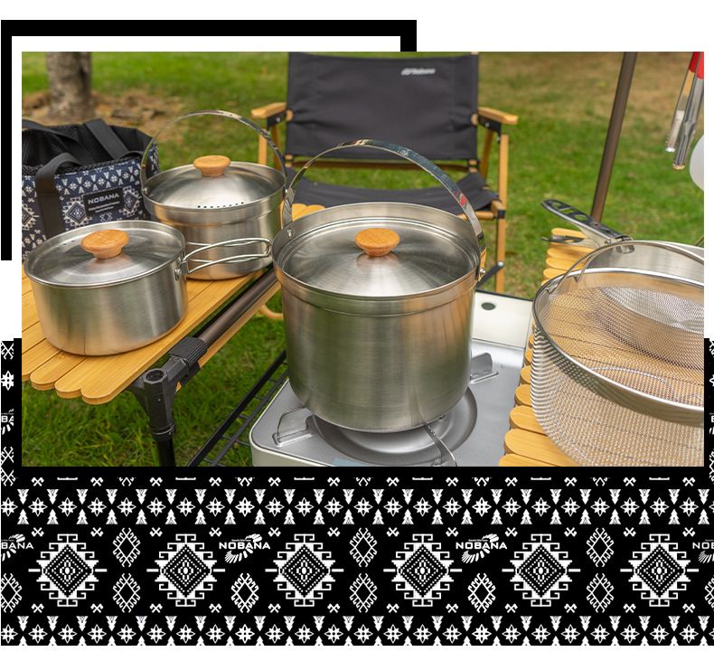 Camping Cookware Set - Stainless Steel Pot Pan & Steamer For Outdoor Cooking Portable Backpacking Cookset For Hiking Road Trips & Picnics_voghion.com