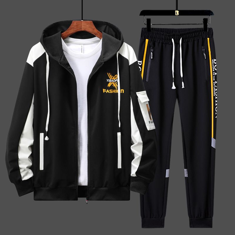 2025 Frühling Herbst Kapuzenjacke Lässiges Sport-Sweatshirt für Teenager Trendy und stilvolles Farbblock-Zweiteiler-Set_voghion.com