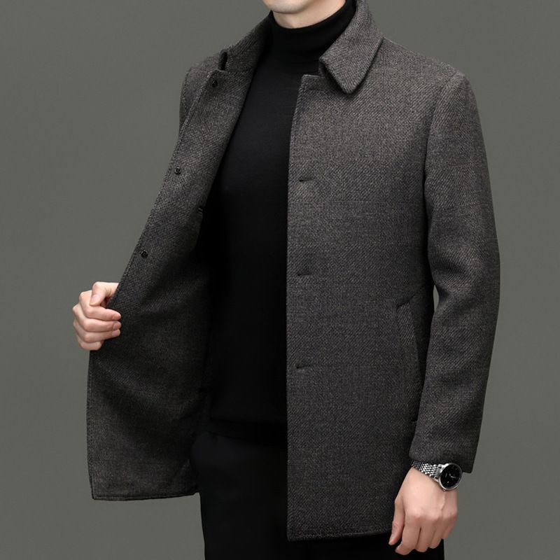 Double Sided Cashmere Coat For Men, Middle Aged Dad, Thickened Woolen Coat With Detachable Down Lining_voghion.com
