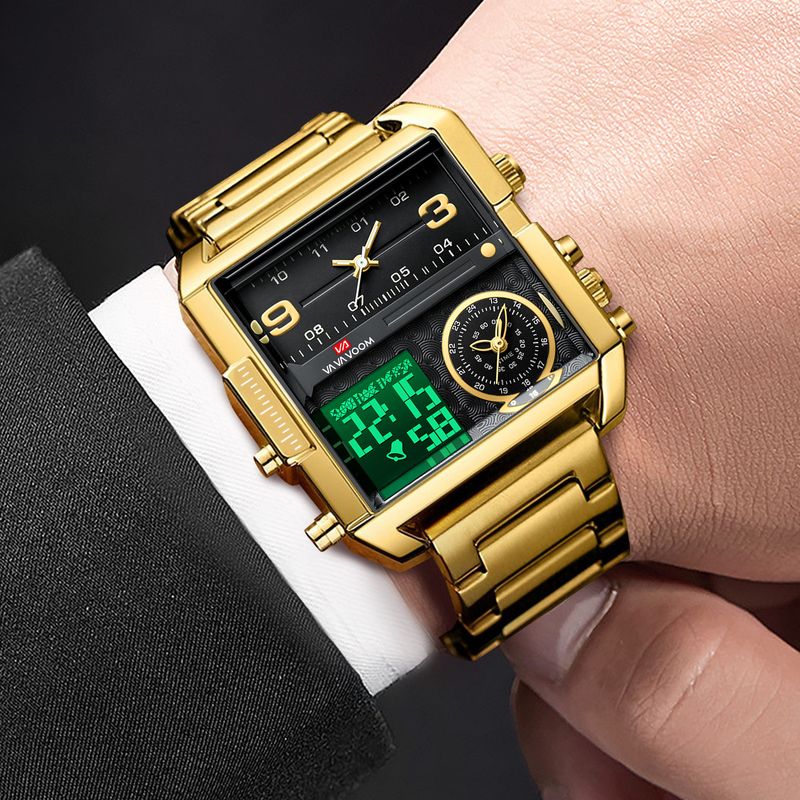 New Dual Display Square Electroic Fashio Busiess Persoality Waterproof Large Dial Multi-Movemet Sports Watch For_voghion.com