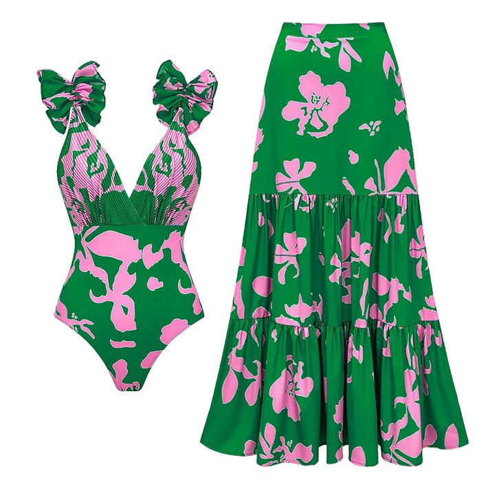 Robe de bain imprimée pour femme avec jupe amovible - Maillot de bain cache-maillot de bain pour les vacances_voghion.com