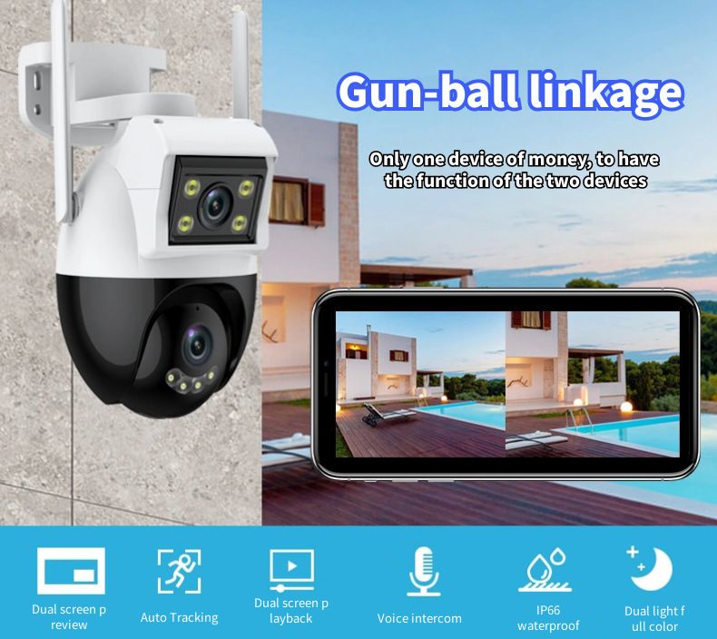 Outdoor 360° PTZ Security Camera - Dual View, Wireless, IP66 Weatherproof, Night Vision_voghion.com