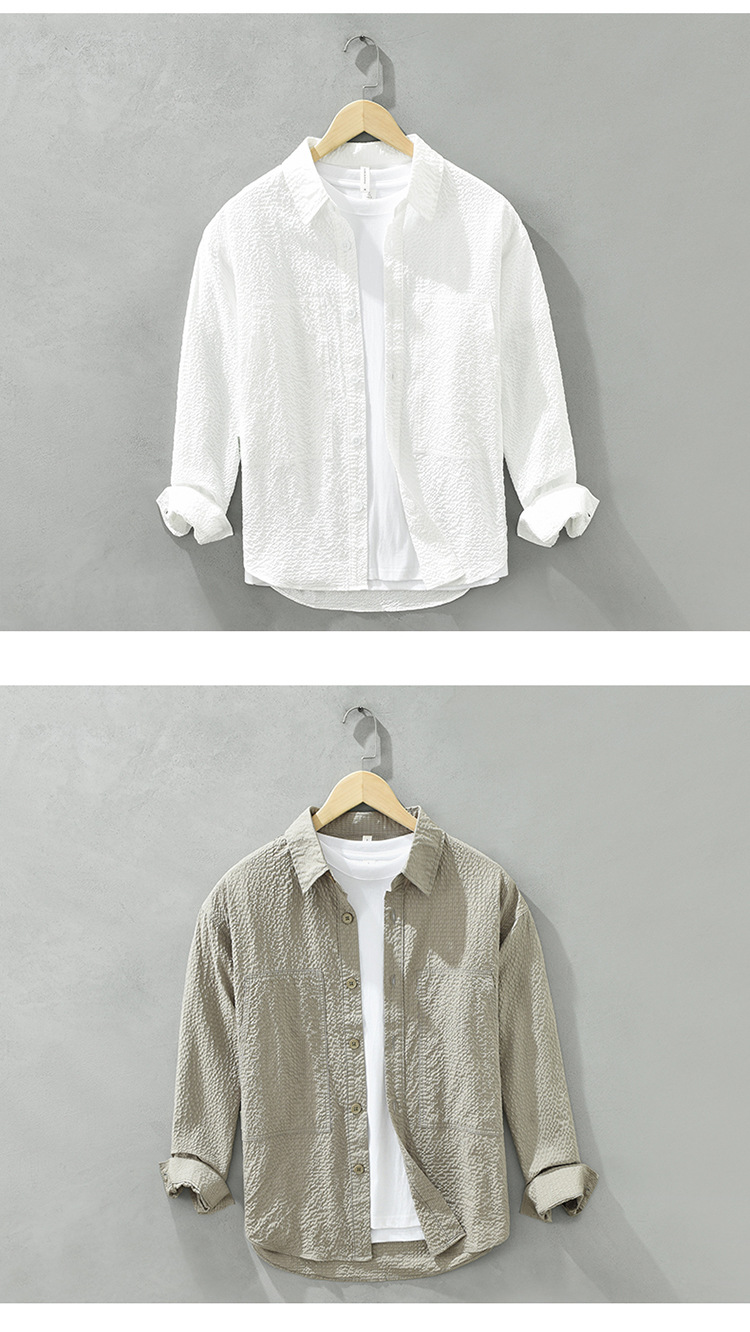 6689 Camicie giapponesi a maniche lunghe in tinta unita, alla moda, casual e larghe, comode e versatili, una camicia letteraria_voghion.com