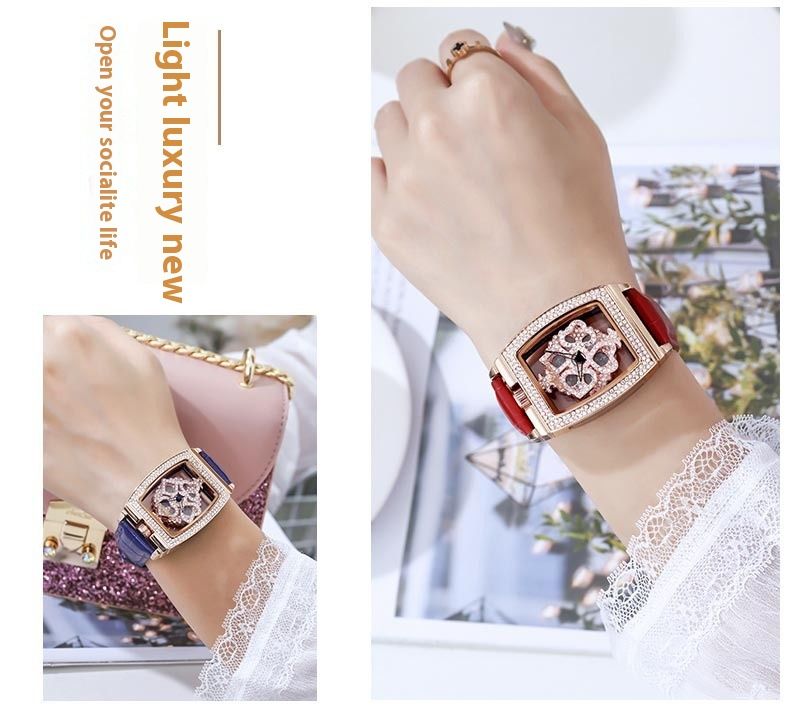 Wine Bucket Time Running naiste teemantkomplektiga võrgust punane trend pöörlev kvartsist moekell_voghion.com