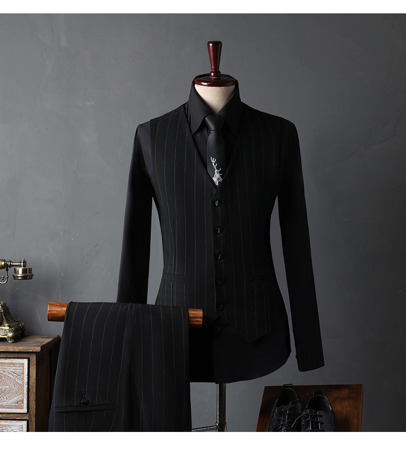 Herrenbekleidung Slim Fit Streifenanzug-Set für formelle Hochzeiten, Business-Büro, Blazer und Hose, Kleidung für Bräutigam und Trauzeugen (Jacke + Weste + Hose optional)_voghion.com