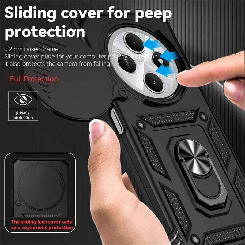 Per Xiaomi Redmi 14C 4G Custodia Armatura Antiurto Copertura Lente Scorrevole Per Redmi14C Supporto Magnetico Per Auto Custodia Ad Anello Per Redmi 14C Funda_voghion.com
