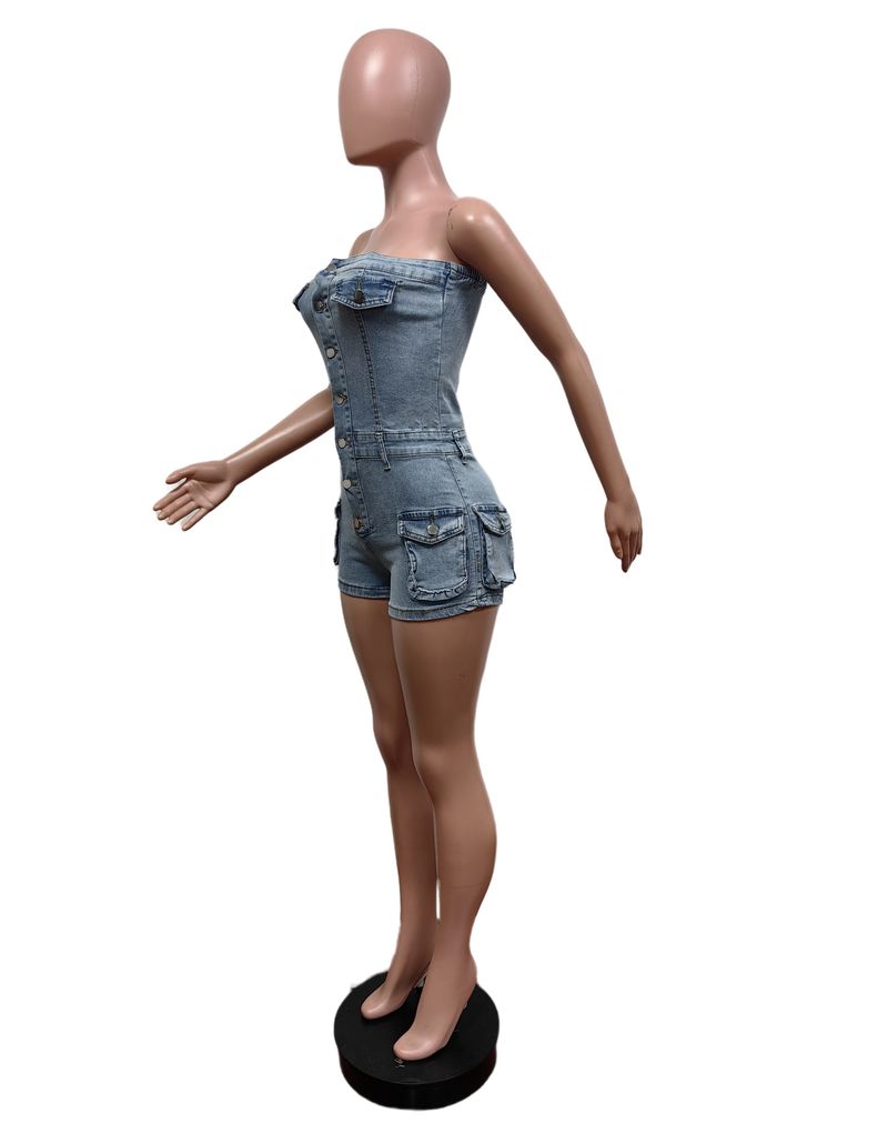 K Nuova salopette in denim con body elasticizzato senza spalline;_voghion.com