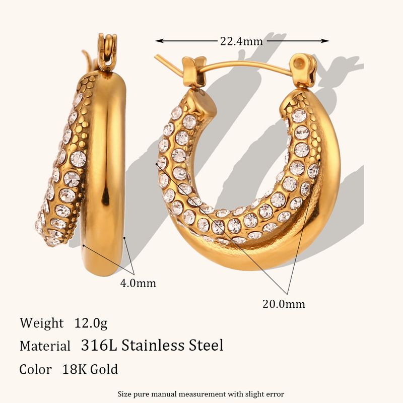 Irregular Zircon Inlaid Thick C-Shaped Hoop Stainless Steel Gold-Plated Fashion Commuter Earrings For Women_voghion.com