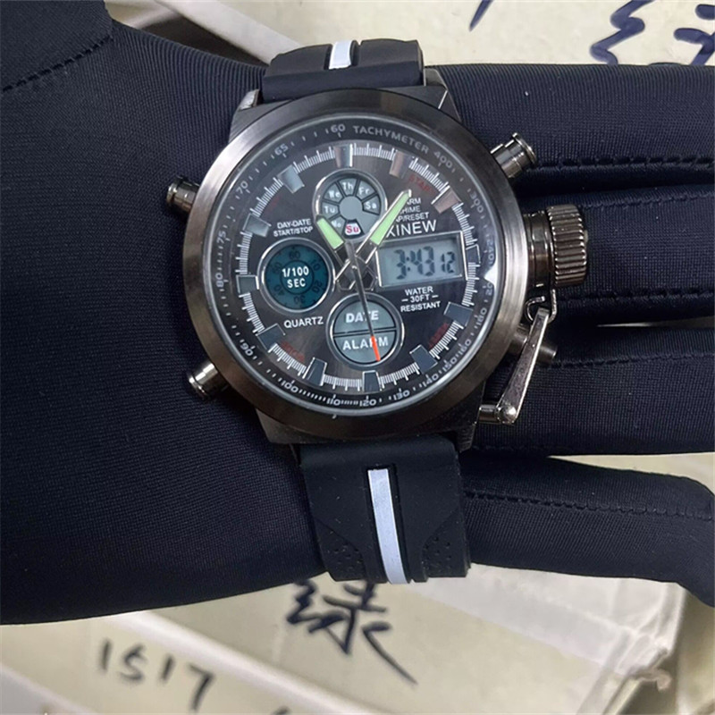 Reloj deportivo multifunción con doble horario y correa de goma para hombre de XINEW_voghion.com