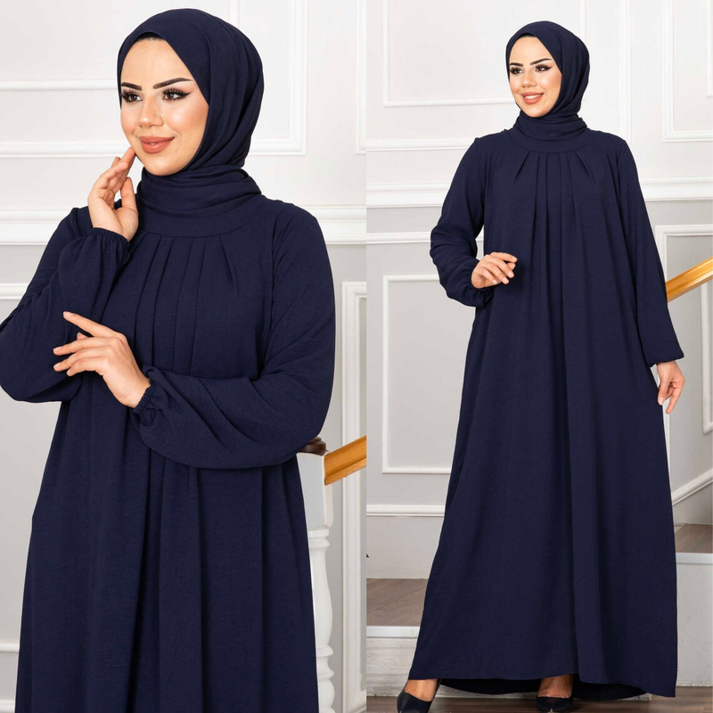 Abito lungo plissettato da donna, abito a maniche lunghe in stile turco musulmano, elegante abaya da sera per feste o abbigliamento formale._voghion.com