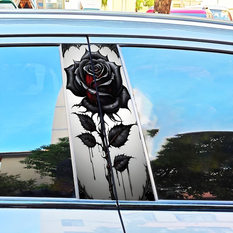 Center Column Personalized Creative B-Pillar Protective Film Black Rose Flower Anime Decoration Car Sticker_voghion.com