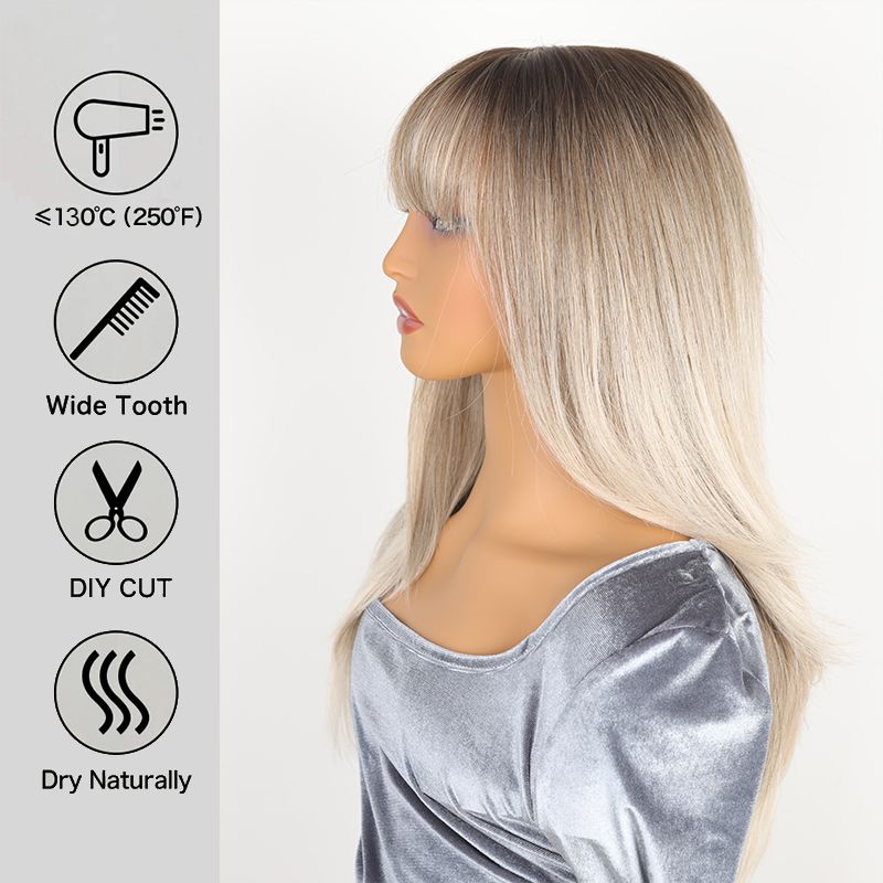 Vroče prodajana Evropa in Amerika Priljubljena rjava gradientna dolga ravna kemična vlakna barvana lasulja iz visokotemperaturne svilene lasulje za ženske_voghion.com