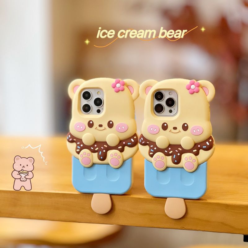 Cute Ice Cream Bear Design Soft TPU Phone Case Bundle for 15 Pro Max/15 Pro/15, Cartoon Elements, Full Camera Protection 14 Pro Max/14 Pro/14/13 Anti_voghion.com