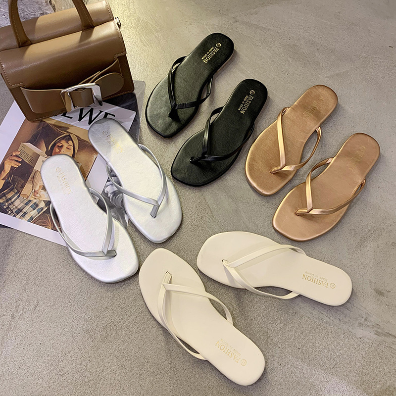 Sommer koreanische Version einfarbig minimalistische Fischgräten Hausschuhe für Mode flache Boden Oberbekleidung mit Quetschze_voghion.com