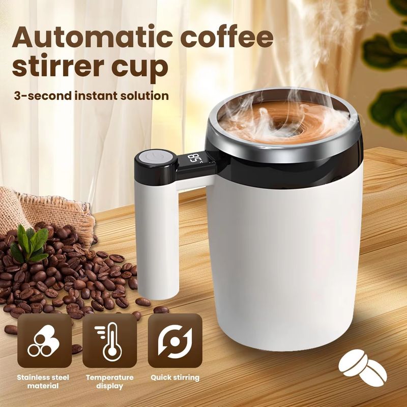 USB Rechargeable Stirring Coffee Mug - Stainless Steel Self Mixing Magnetic Cup Rotating 360° Stirrer_voghion.com