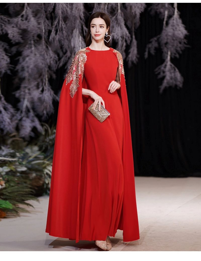 Elegant Square Neck Long-Sleeve Red Evening Gown – A-Line Wedding Banquet Dress With Corset Lace-Up Back (XS-XXXL, Polyester Blend)_voghion.com