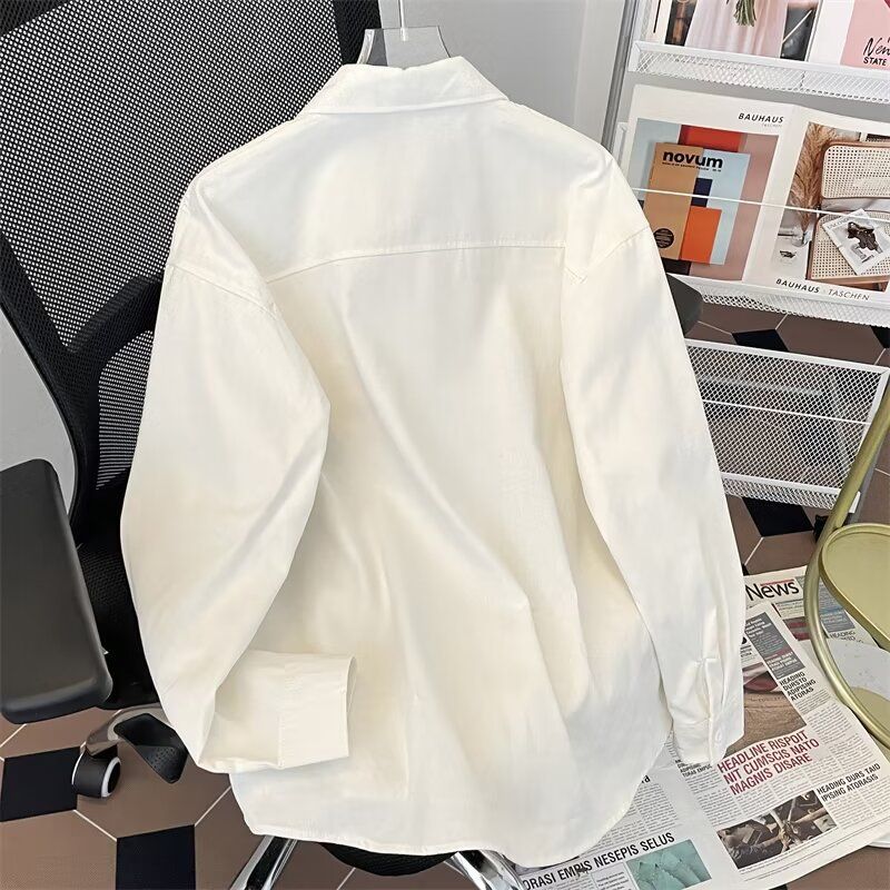 Affärs- och fritids minimalistisk enfärgad oversized långärmad herrskjorta, arbetsskjortopp, 2024 ny kappa_voghion.com