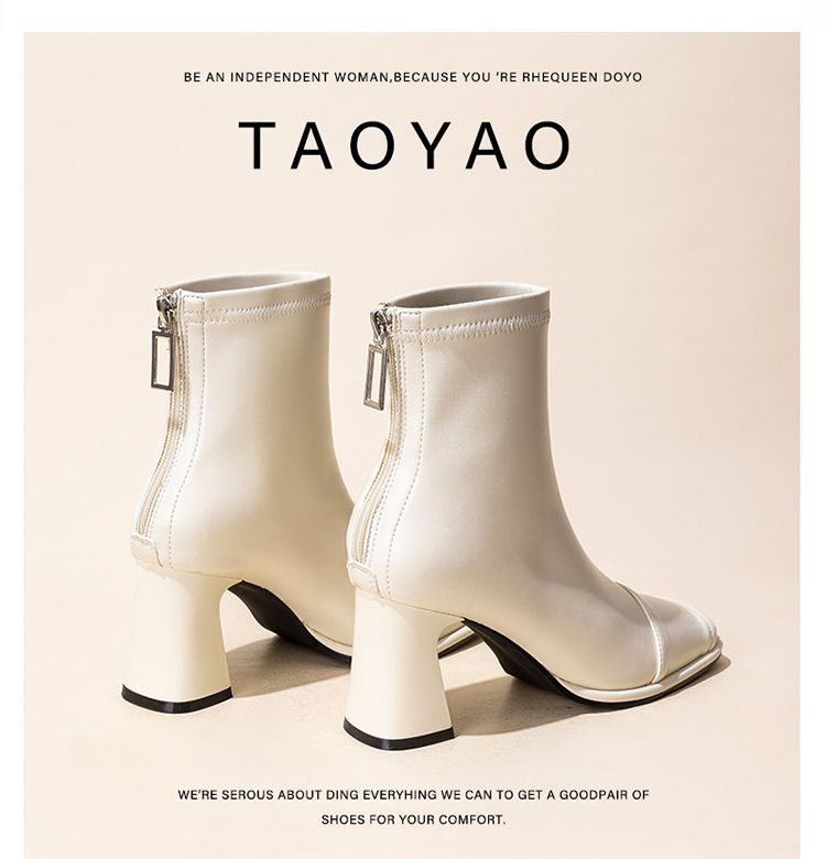 Genuine Leather Black Short For Women 2024 New Arrival Fall And Winter Small Ankle Square Toe Chunky High Heel Thin_voghion.com
