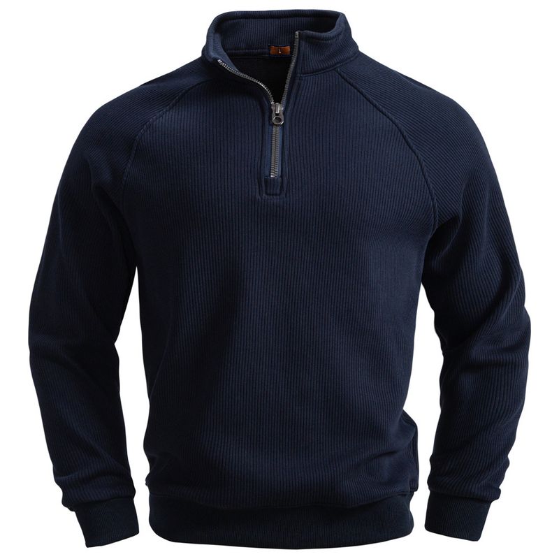 Felpa con cappuccio in pile con mezza zip da uomo - Elegante colletto alto, calda e comoda, casual da casa (blu navy, nero, verde militare, grigio chiaro, beige)_voghion.com