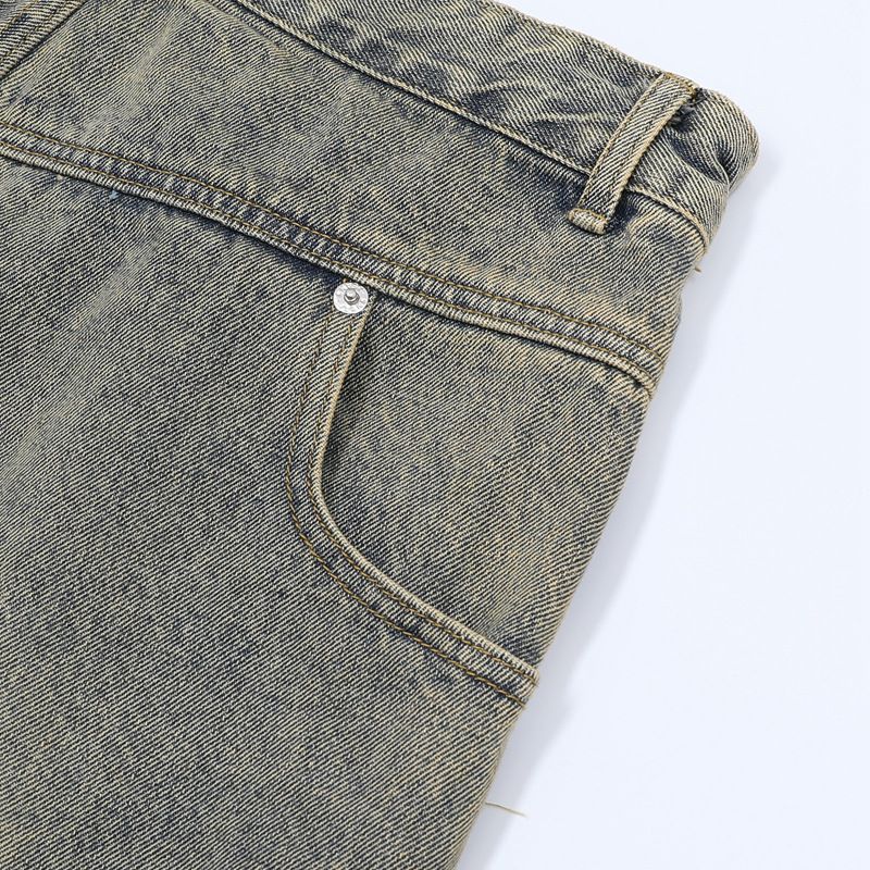 Herrenbekleidung Retro Raw Edge Distressed Ripped Denim Reißverschlussjeans Trendy Loose Casual Vielseitige Arbeitskleidung Männer und Frauen Anzüge_voghion.com