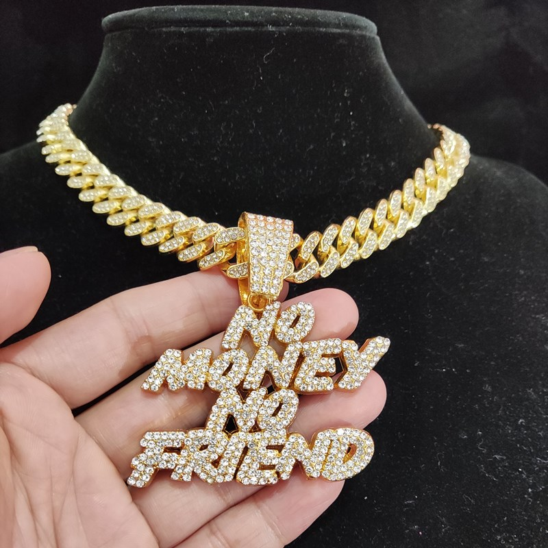 Bărbați, femei, hip hop, fără bani, fără prieteni, colier cu pandantiv cu lanț cubanez de 13 mm, coliere cu gheață hip hop, moda_voghion.com