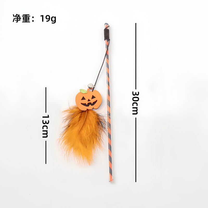 Halloween New Teasing Stick Pumpkin Ghost Feather Bell Plastic Cat Toy_voghion.com