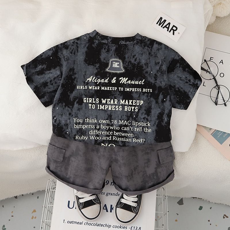 Abbigliamento per neonati maschi, maglietta sottile tie-dye estiva, completo in due pezzi_voghion.com