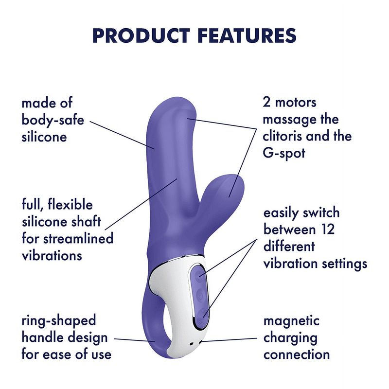 Vibratore Satisfyer Magic Bunny Rabbit - Stimolatore compatto del punto G e del clitoride, 12 programmi di vibrazione, anello di fissaggio - Portatile, silicone morbido_voghion.com