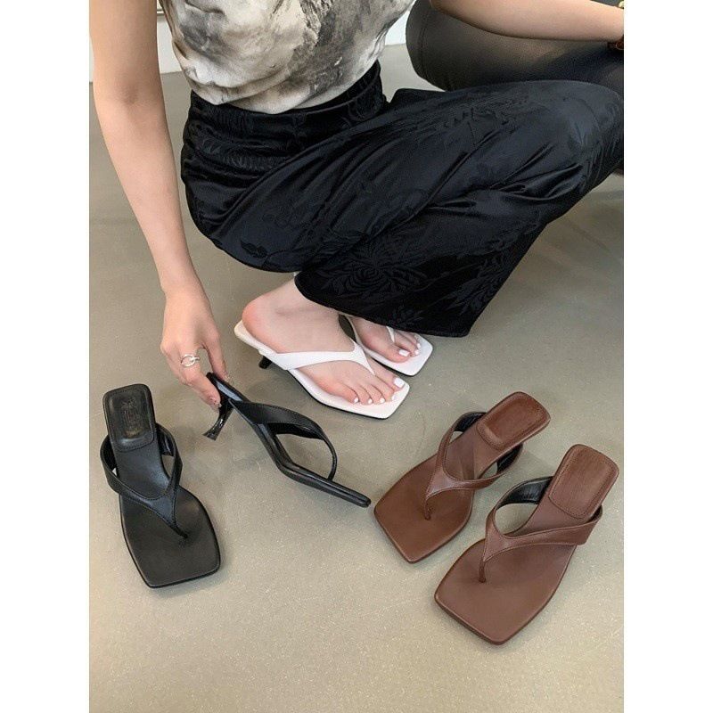 Infradito estive con tacco alto e clip in stile francese, da indossare all'aperto con gonne, da donna, con punta quadrata e stiletto, da spiaggia_voghion.com