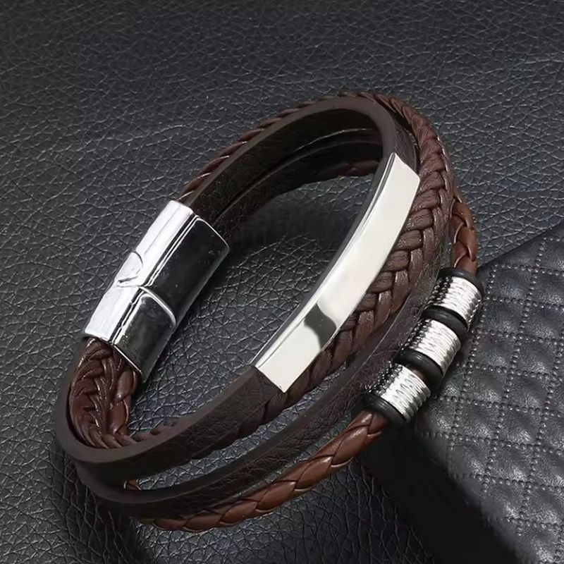 Bracciale da polso intrecciato con chiusura magnetica in lega multistrato, versatile, in pelle, di alta qualità, da uomo, personalizzabile_voghion.com