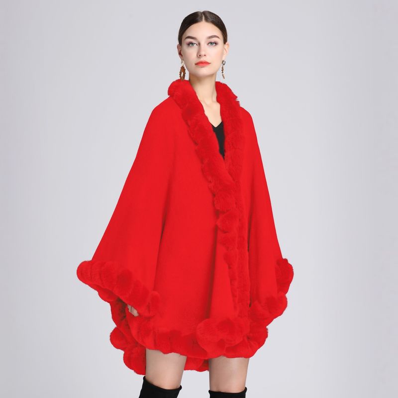 Fur Collar Cape Ladies Large Size Knitted Cardigan Loose Coat Artificial Fur Fashionable And Warm Shawl Cape_voghion.com