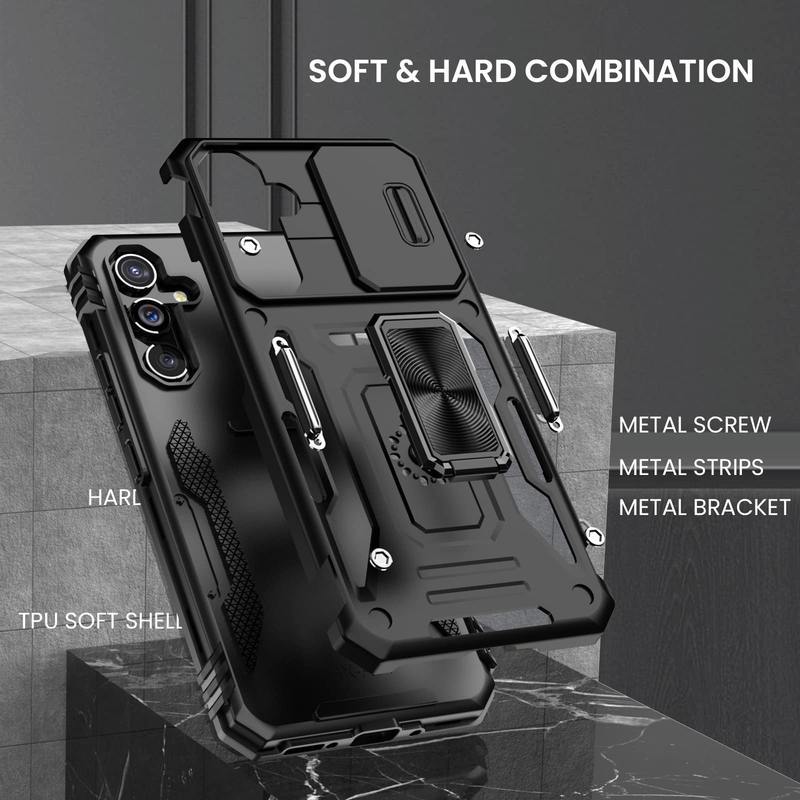 Funda para Samsung S23, S22, S21, S20 Ultra Plus FE, A54, A14, A34, A53, A13, A23, A33, 4G y 5G con soporte de anillo y soporte deslizante para cámara._voghion.com