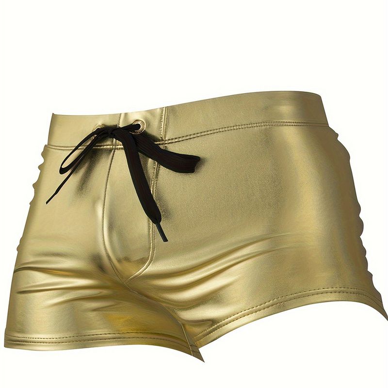 Men's Clothing Boxer Solid Color Drawstring Lace Up Metallic Color Special Fabric Fashionable And Simple Beach Swimming Trunks_voghion.com