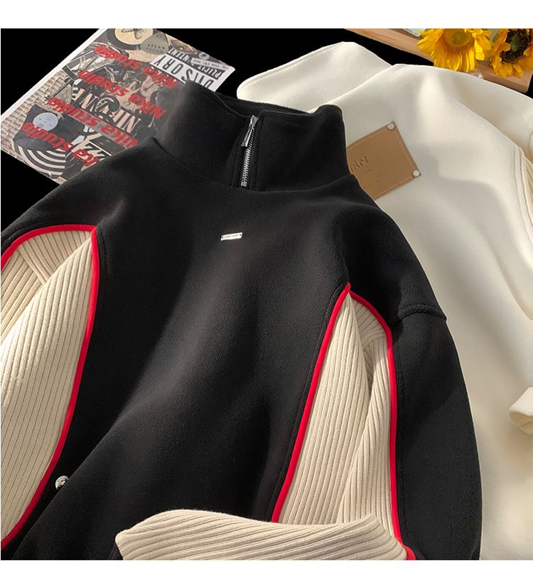 Stylischer Kapuzenpullover mit Stehkragen und halbem Reißverschluss für Herren – trendiges Farbblockdesign, bequemer und atmungsaktiver Polyesterstoff_voghion.com