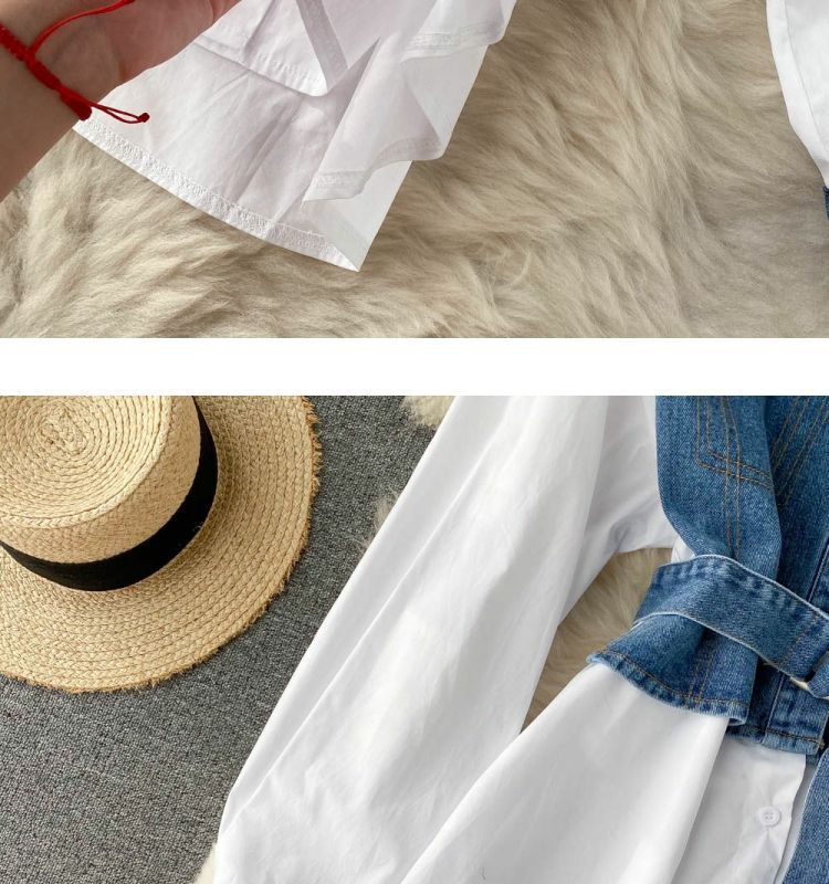Damenbekleidung Polokragen Denim Zweiteiliges Langarmhemd Mit Nischen-Mittellanger Taille Und Schickem Oberteil_voghion.com