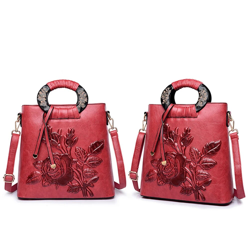 Borsa a mano con manico ad anello con stampa floreale cinese Borsa a tracolla da donna in ecopelle di grande capacità_voghion.com