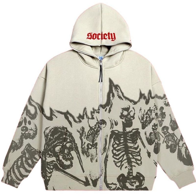 Autumn Winter Ins American Jacket Y2K Skeleton Sweatshirt Couple Style New Hooded Skull High Street Top_voghion.com
