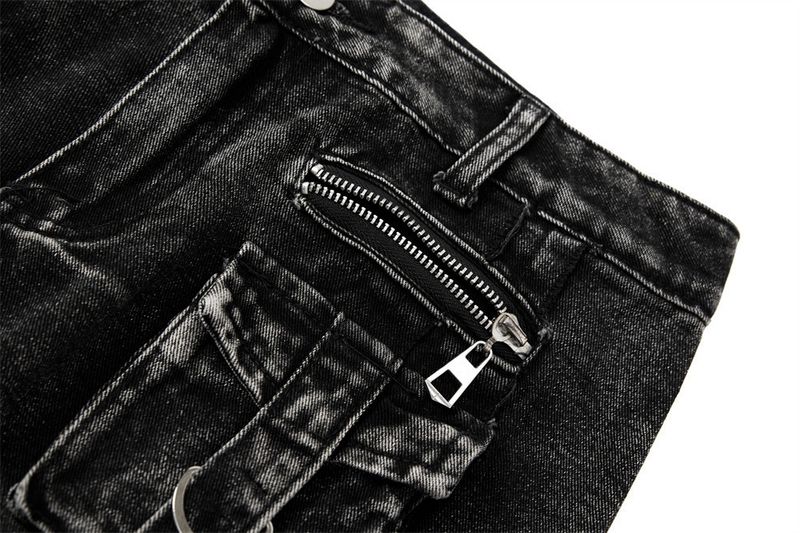 Men's Deconstructed Workwear Jeans - Raw Hem Bootcut Pants With Lace-Up Detail (Charcoal, S-3XL)_voghion.com