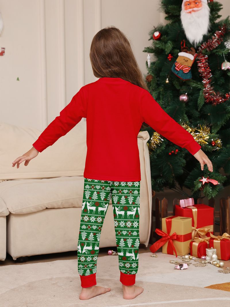 Cozy Christmas Family Pajama Set – Deer & Alphabet Print Matching Sleepwear For Parents, Kids & Pets (S-4XL, 6M-14Y, Dog S-XL)_voghion.com