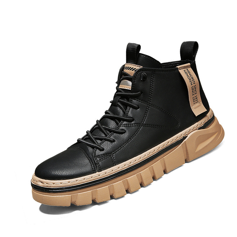 Botas masculinas Martin de cano alto 2023 outono e inverno nova tendência estilo britânico preto aumento locomotiva ferramental moda_voghion.com