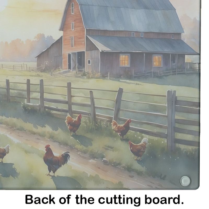 Chicken Farmyard Sunrise Glass Cutting Board Decorative Tempered Glass Kitchen Cutting And Serving Board Large Size Chopping Board_voghion.com